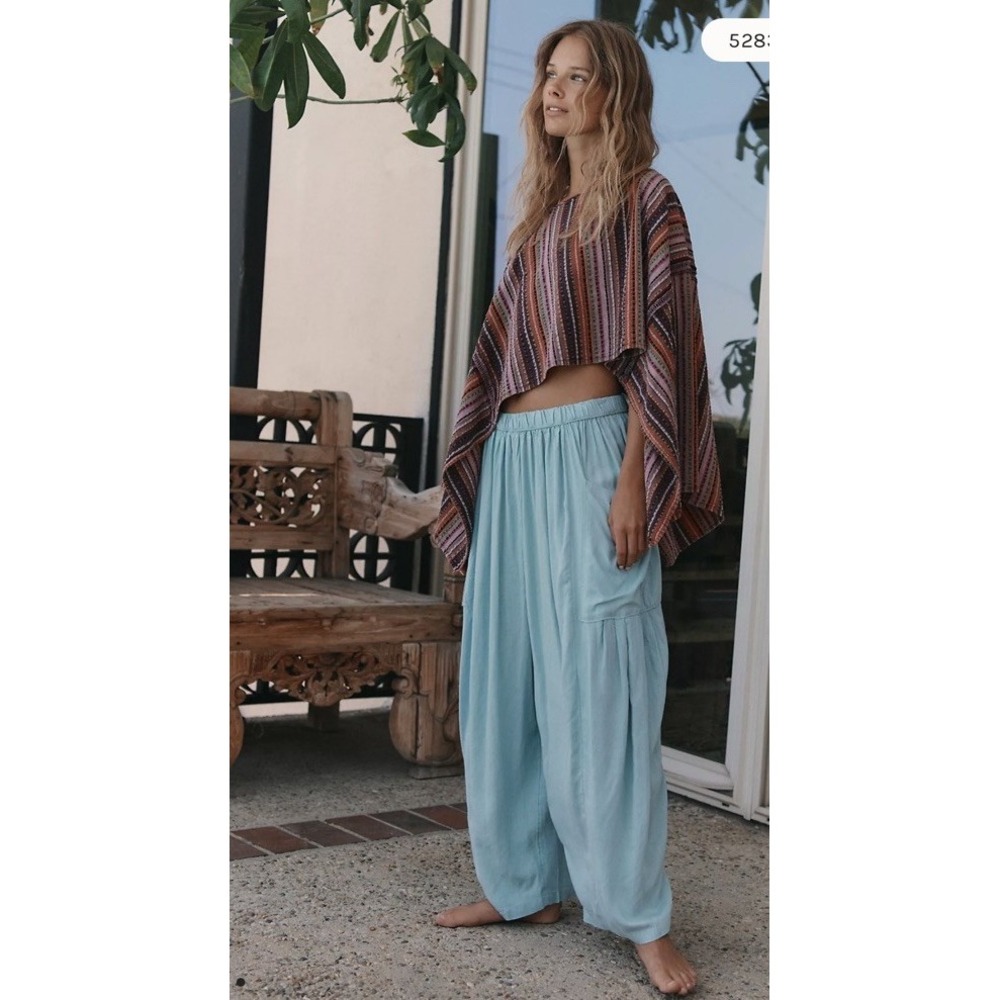 NWOT Free People We The Free Quinn Wide-Leg Slouchy Pants Skies Boho Size L EUC!